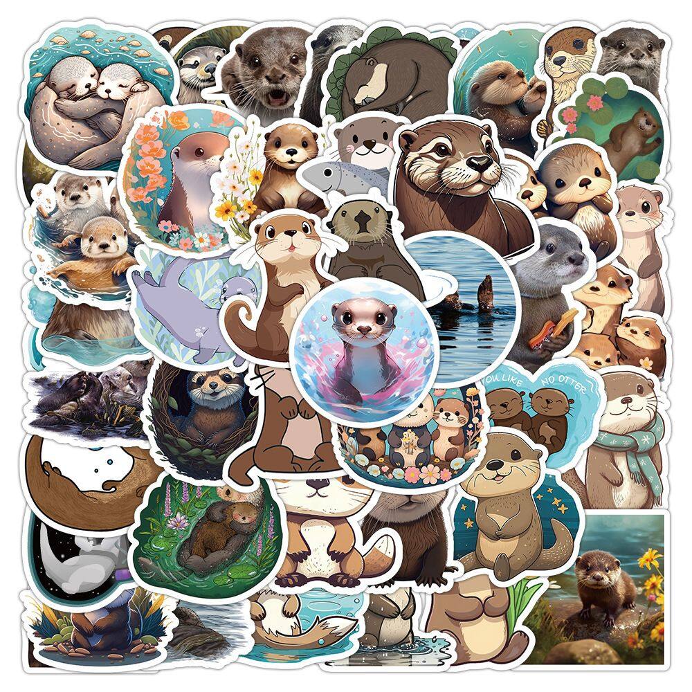 Adesivos Cute Cartoon Otter, 50 unidades, decalques de vinil impermeáveis