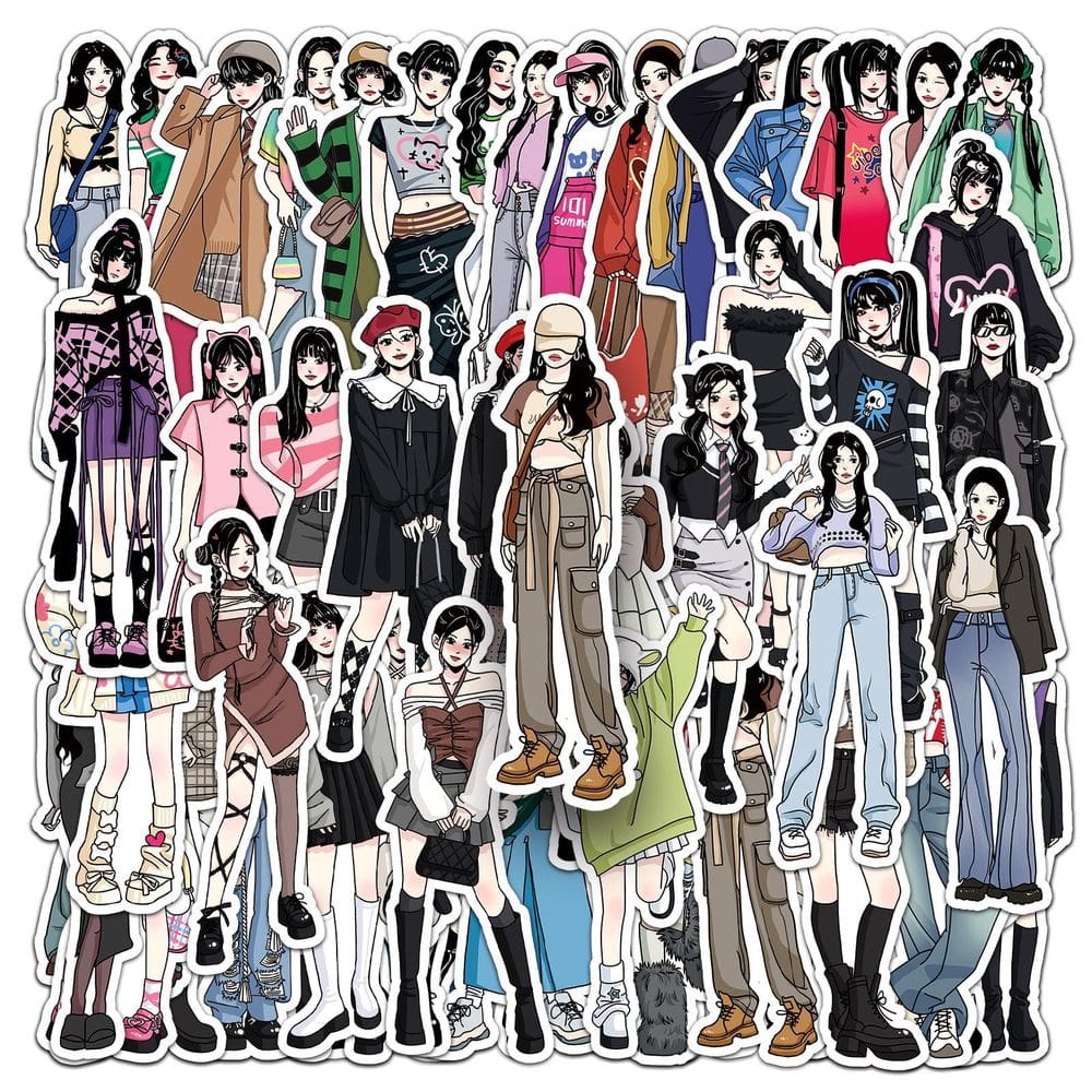 Pacote de adesivos Fashion Girl, 50 unidades de vinil impermeável de 5 a 8 cm