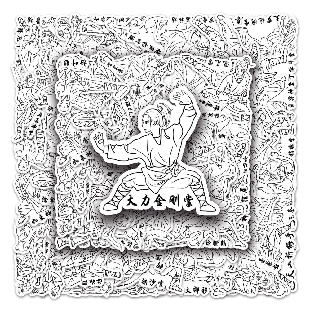 Adesivos de kung fu chinês tradicional, 62 unidades, preto e branco