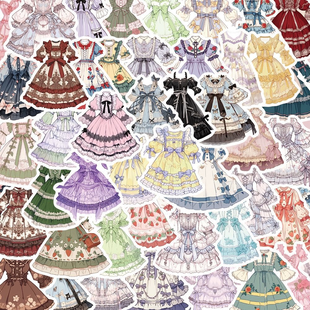 Adesivos, vestido Cartoon Lolita, 50 unidades, decalques de vinil impermeáveis
