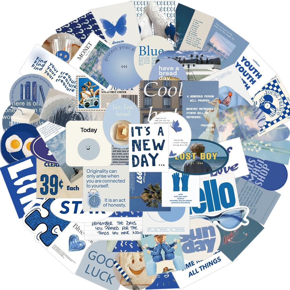 Adesivos Blue Aesthetic Scrapbook, guitarra para laptop, 57 unidades