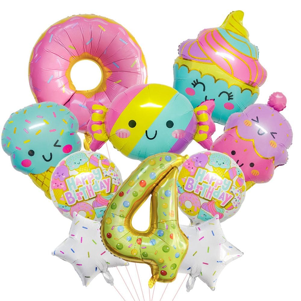 Conjunto de balões com tema de sorvete e doces, 10 unidades de 4º aniversário
