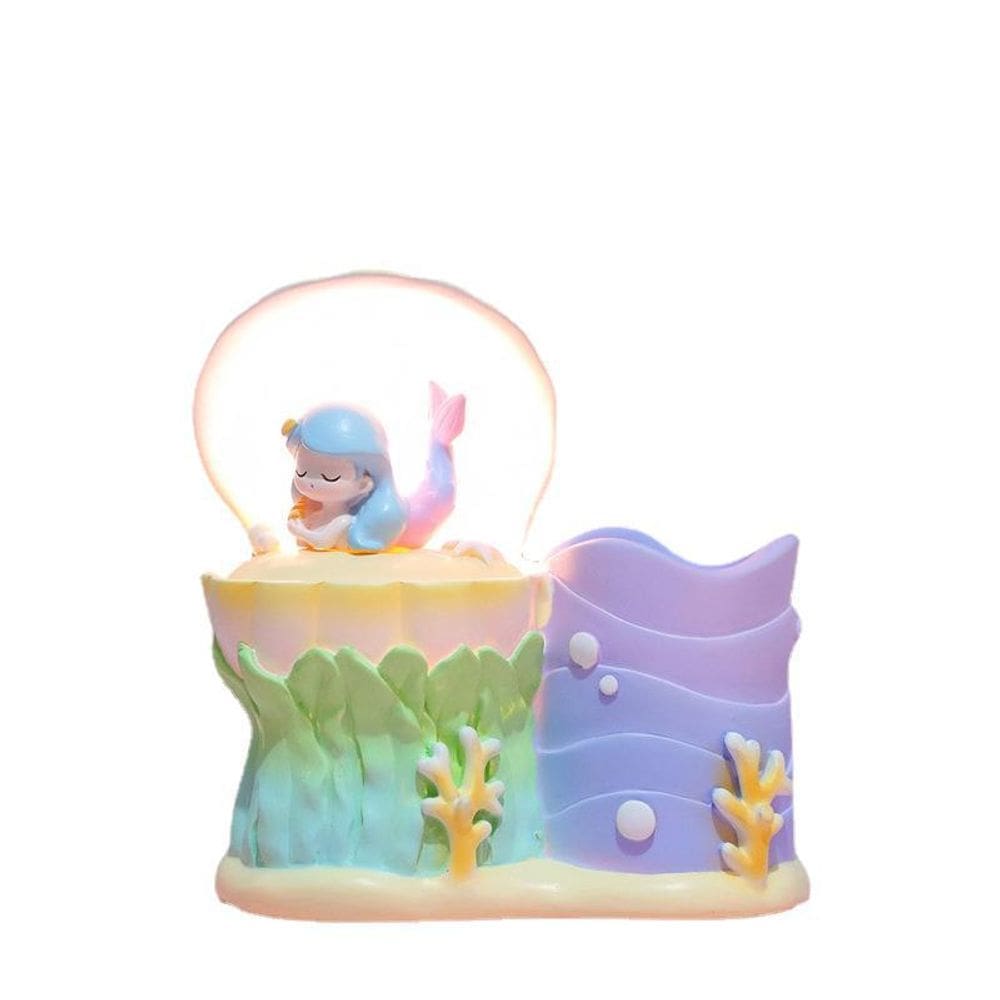 Porta-canetas Porta-lápis Resin Mermaid com concha e LED
