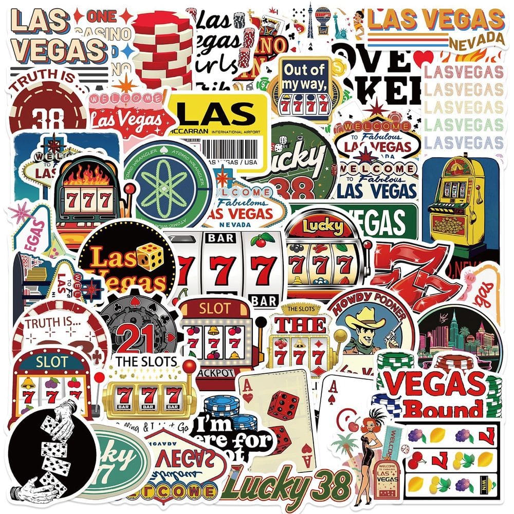 Pacote de adesivos com tema de cassino de Las Vegas, decalques de vinil, 50 unidades