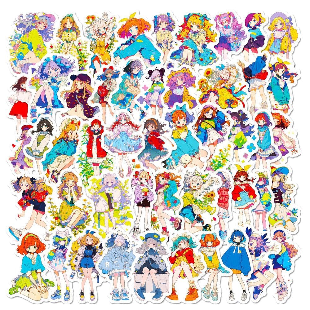 Pacote de adesivos Anime Girl, 50 unidades de vinil de desenho animado japonês