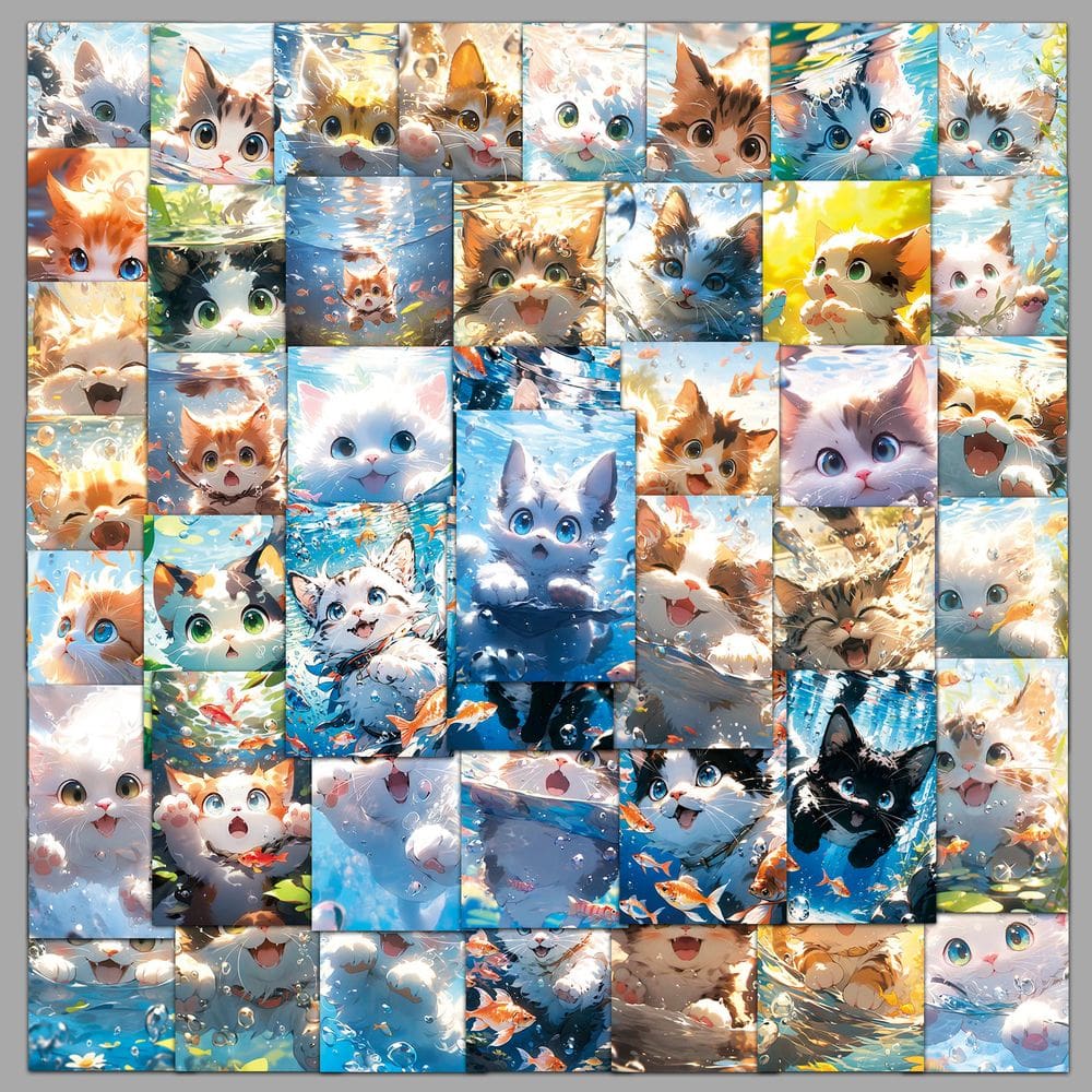Pacote de adesivos Swimming Cat Theme 50 unidades para álbuns de recortes e muito mais