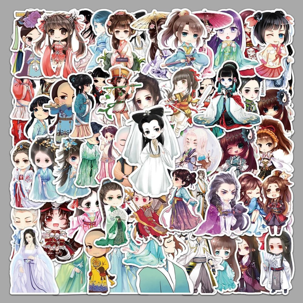 Pacote de adesivos em estilo chinês, 59 peças de decalques de vinil de desenho animado