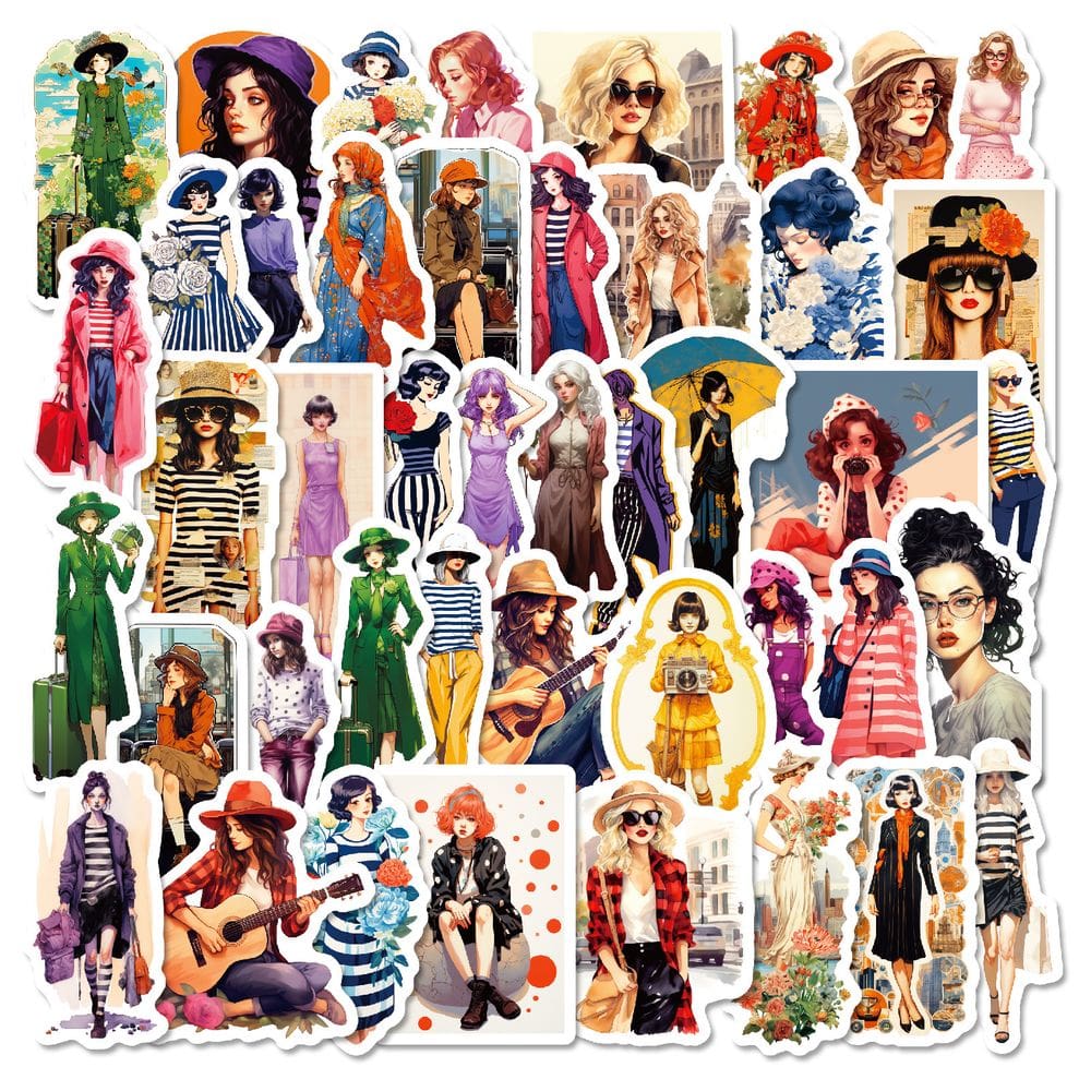 Pacote de adesivos Retro City Girl Hong Kong, estilo vintage, 50 unidades