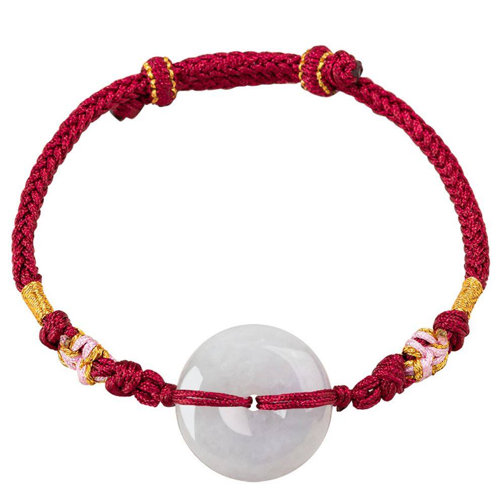 Pulseira de jade natural Ping An Knot para mulheres, ajustável