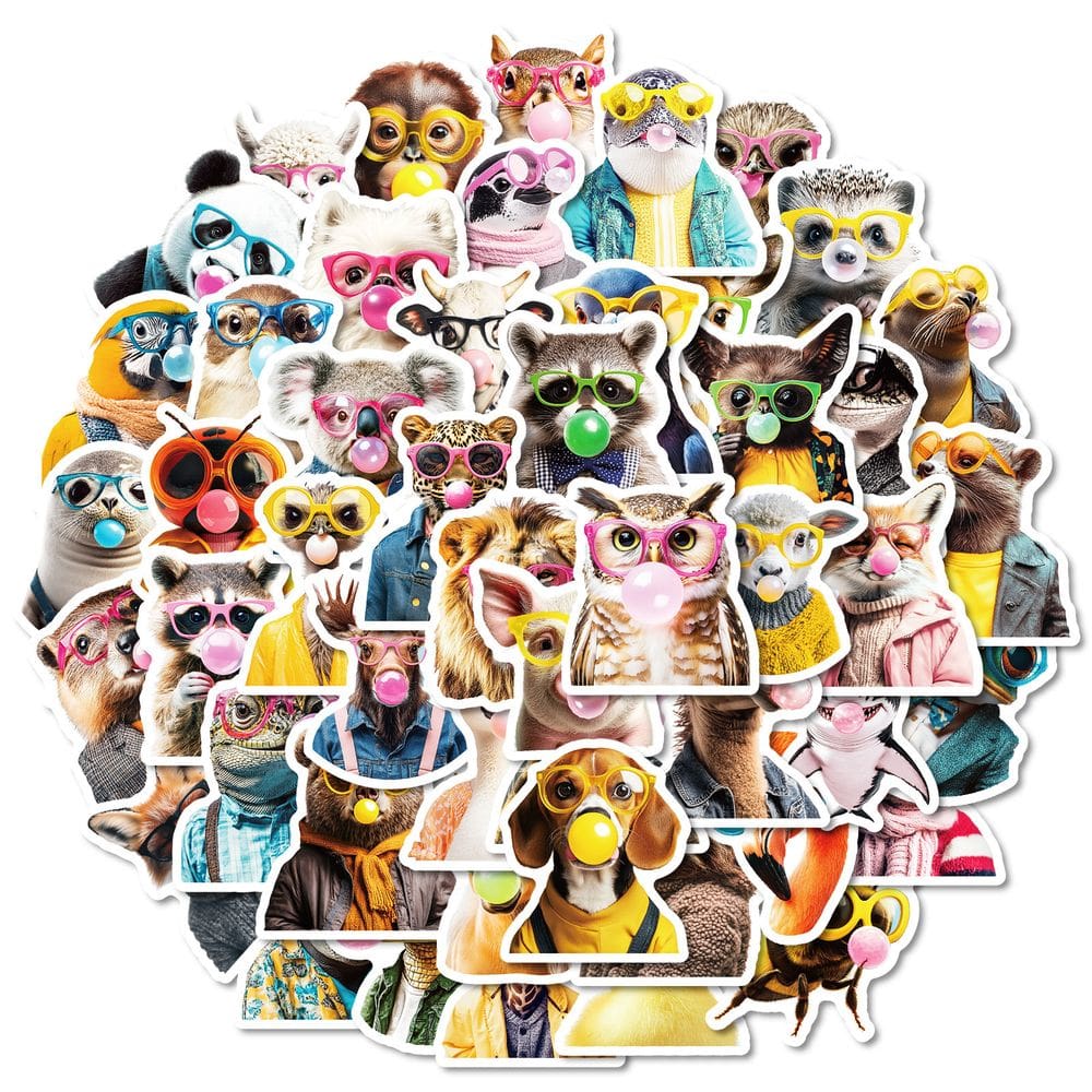 Pacote de adesivos Funny Animal 50 unidades Cartoon Wildlife Waterproof