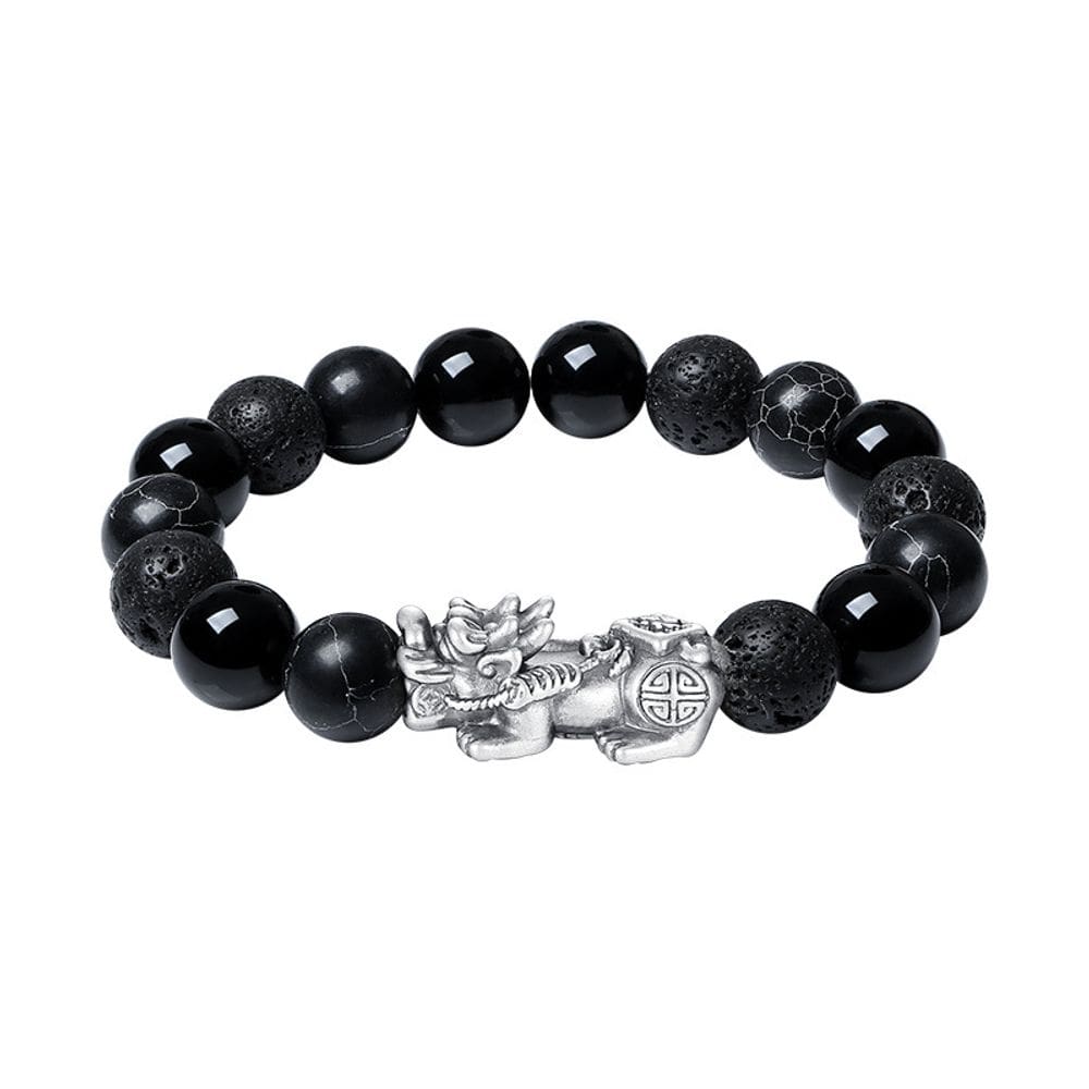 Pulseira Obsidian para homens com pingente Pixius em prata maciça 999