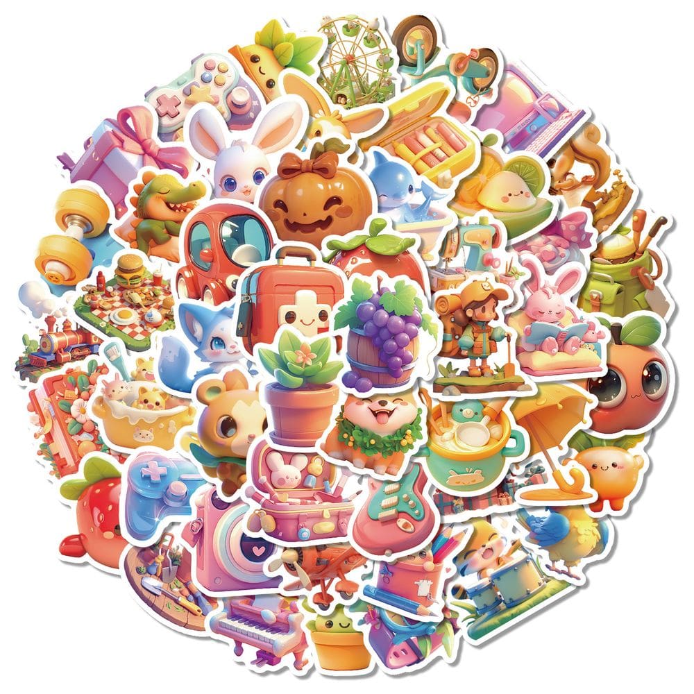 Pacote de adesivos Cartoon 3D Animal, 50 peças, lindo decalque redondo