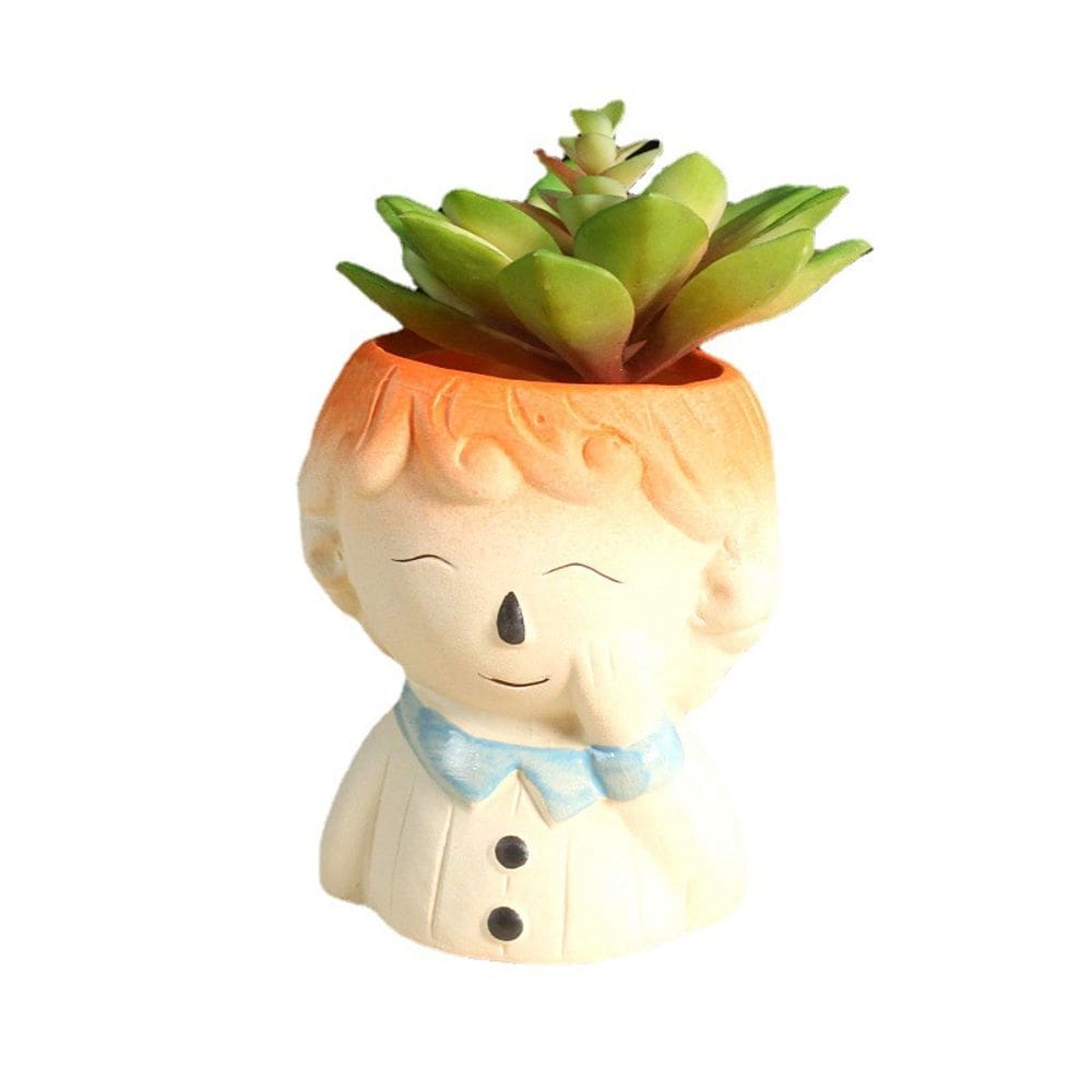 Vaso de flores em cerâmica para plantas Cartoon Boy Hand-on-Cheek D