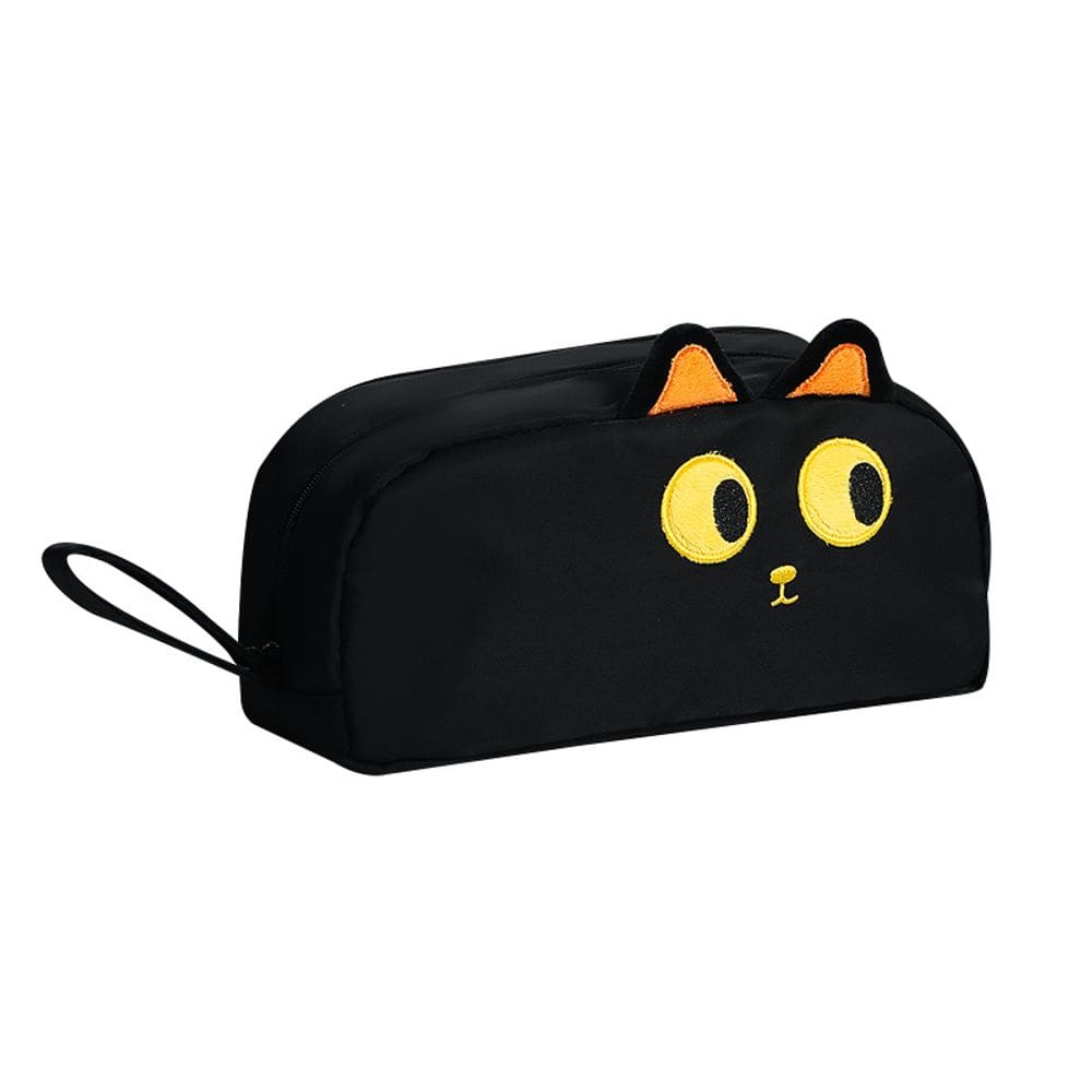 Estojo de lápis fofo com design bordado de gato preto grande