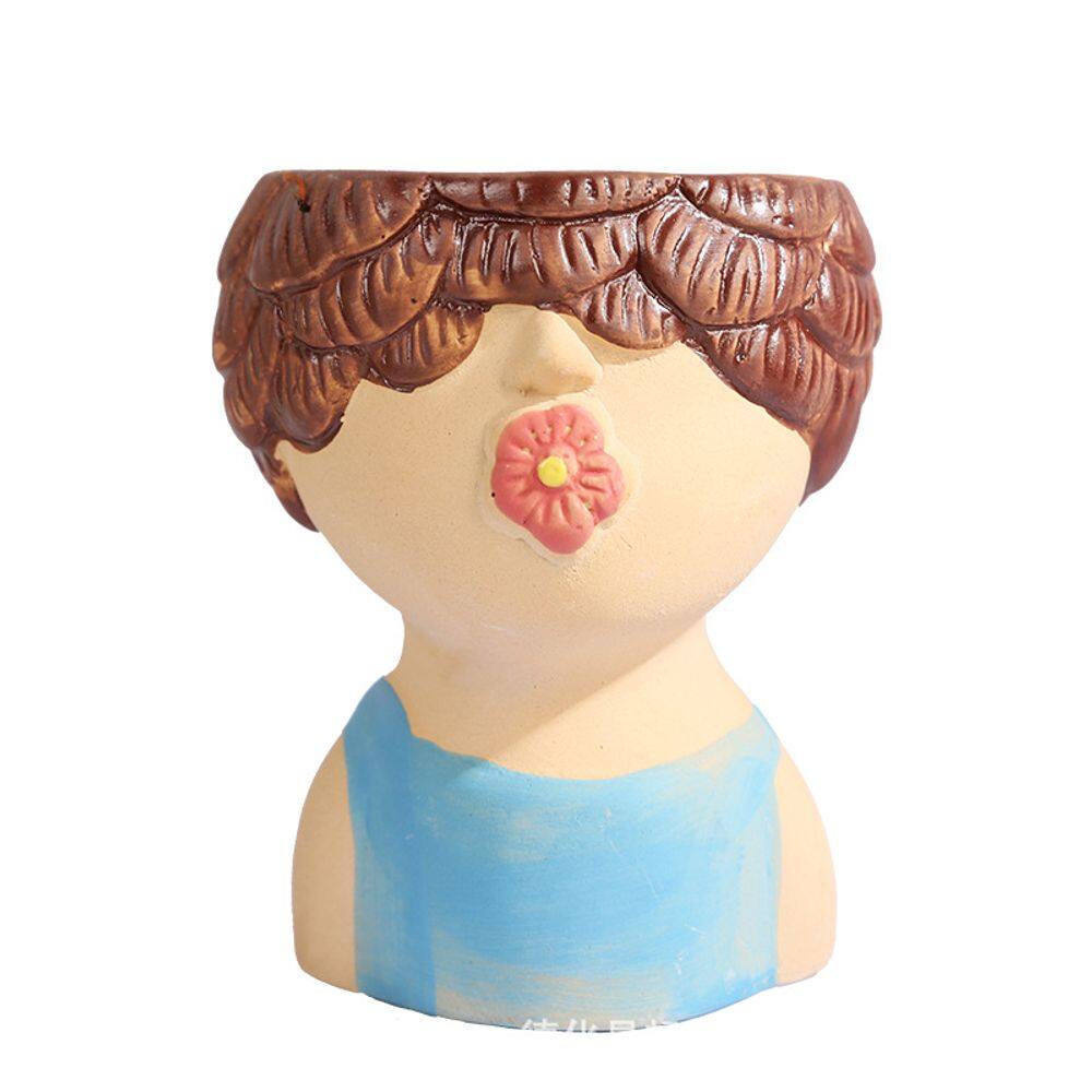 Vaso de plantas de cerâmica Cartoon Girl Flower Design 7x7x10cm