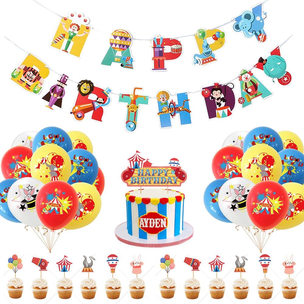 Conjunto de decoração de festa com tema de circo, aniversário, 35 unidades com banner