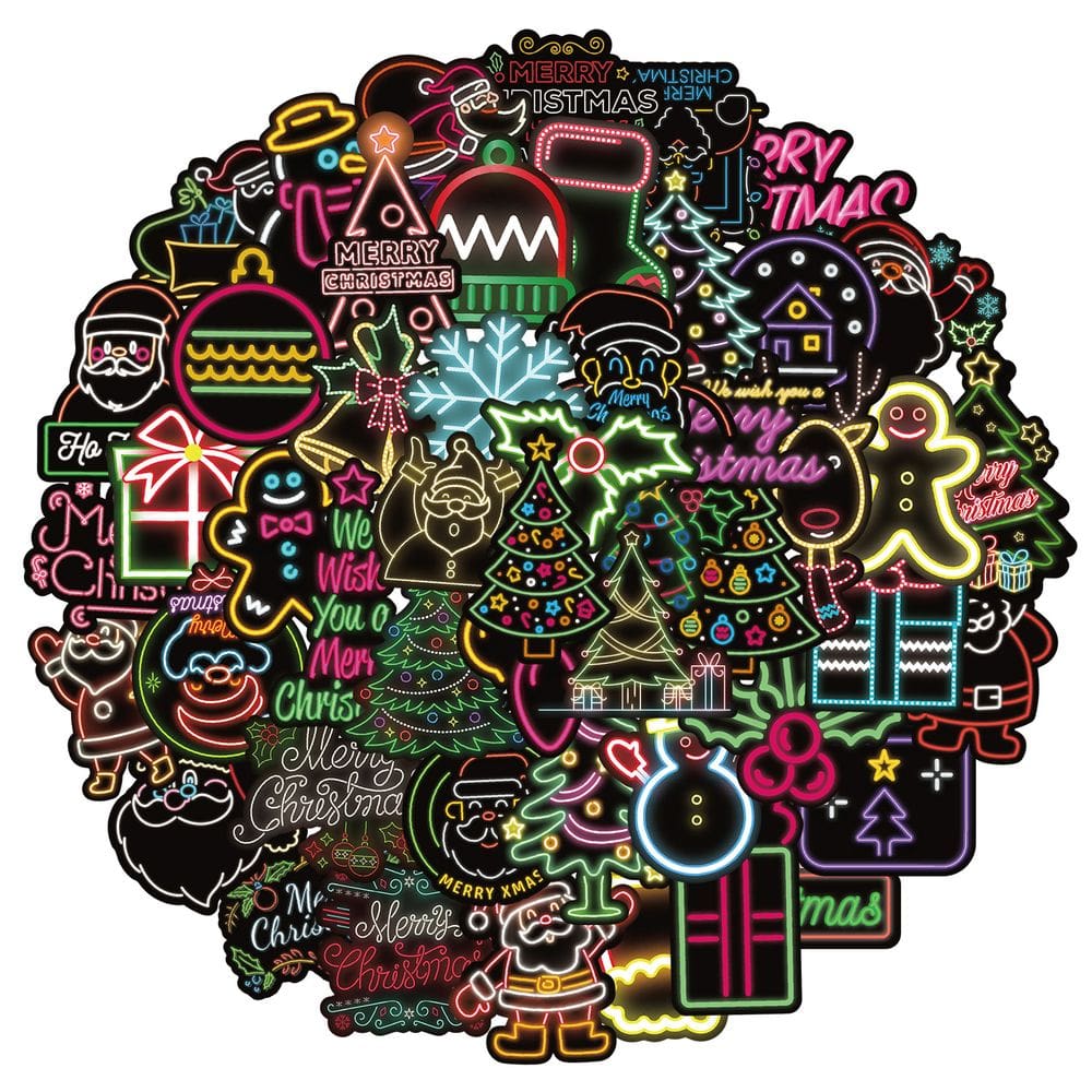 Pacote de adesivos Christmas Neon, 50 unidades de vinil impermeável