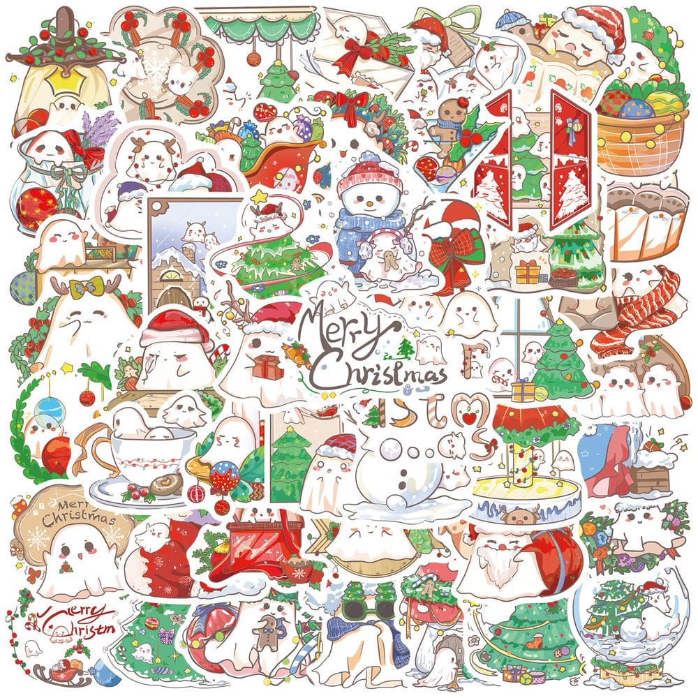 Pacote de adesivos de Natal, 50 unidades de desenhos animados, Papai Noel, Boneco de Neve e Rei