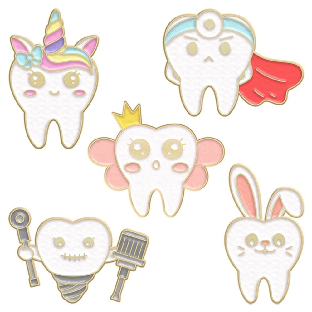 Conjunto de alfinetes de broche Cute Tooth Design Dental Theme Alloy