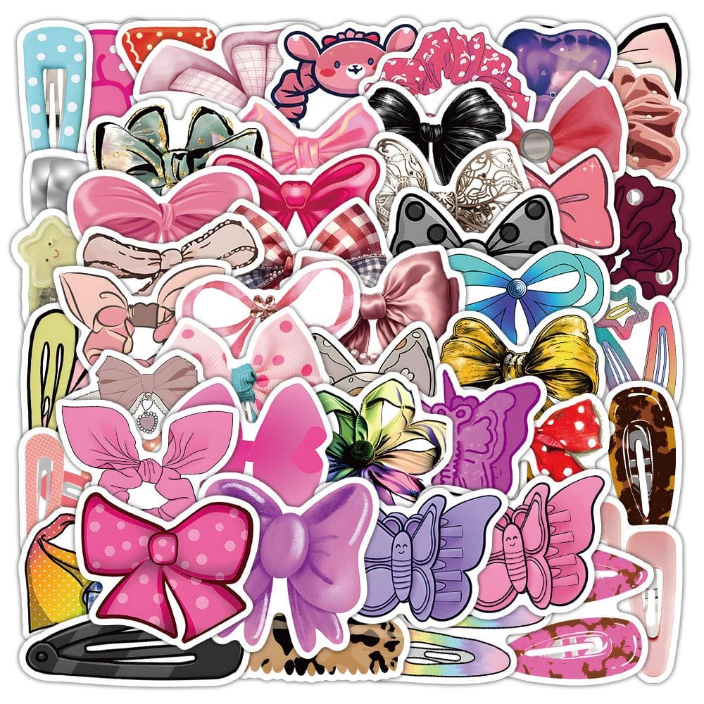 Adesivos, laço de cabelo, 50 peças, desenhos animados fofos e criativos, impermeáveis