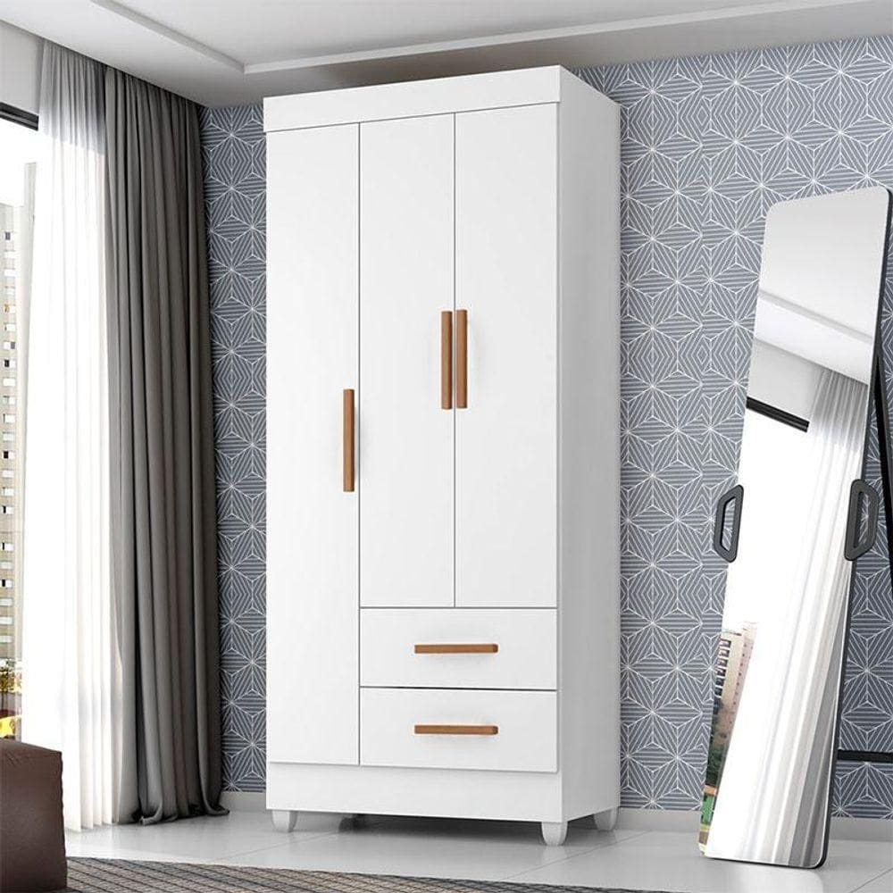 Guarda Roupa Solteiro Lite Ambiente 3 Portas Branco Brilho - Móveis Leão
