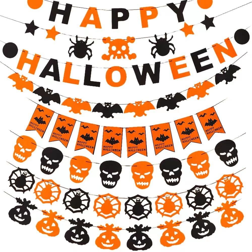 Conjunto de 6 bandeiras de Halloween, banimento de feltro com tema de Halloween