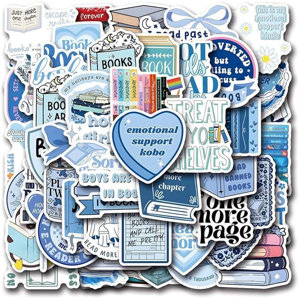 Pacote de adesivos Cute Cat and Book Theme, 60 unidades de vinil impermeável
