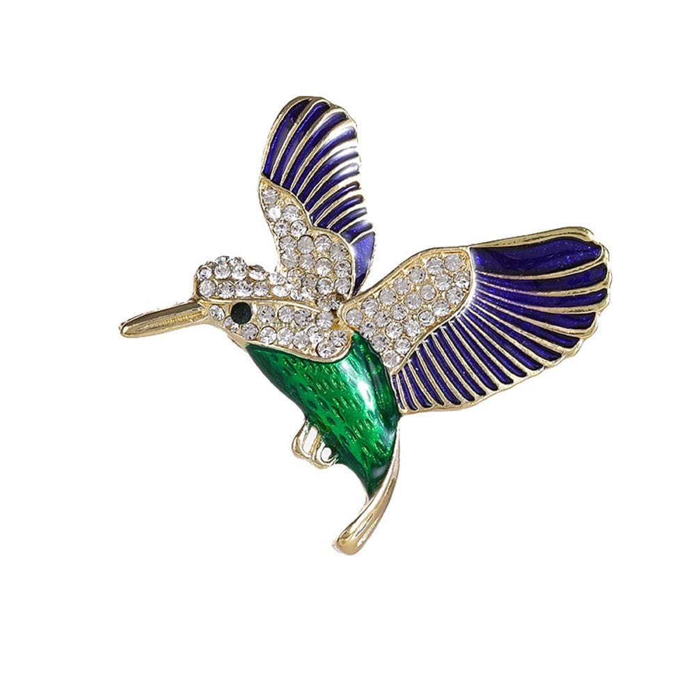 Broche Elegant Bird Green Enamel Body Crystal Alloy