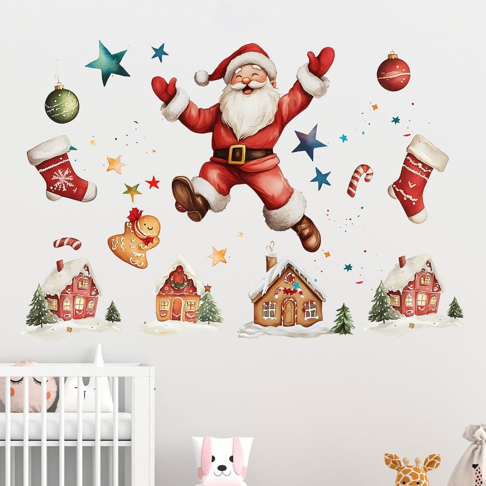 Adesivos de parede Papai Noel e Vila de Natal 40x60cm PVC
