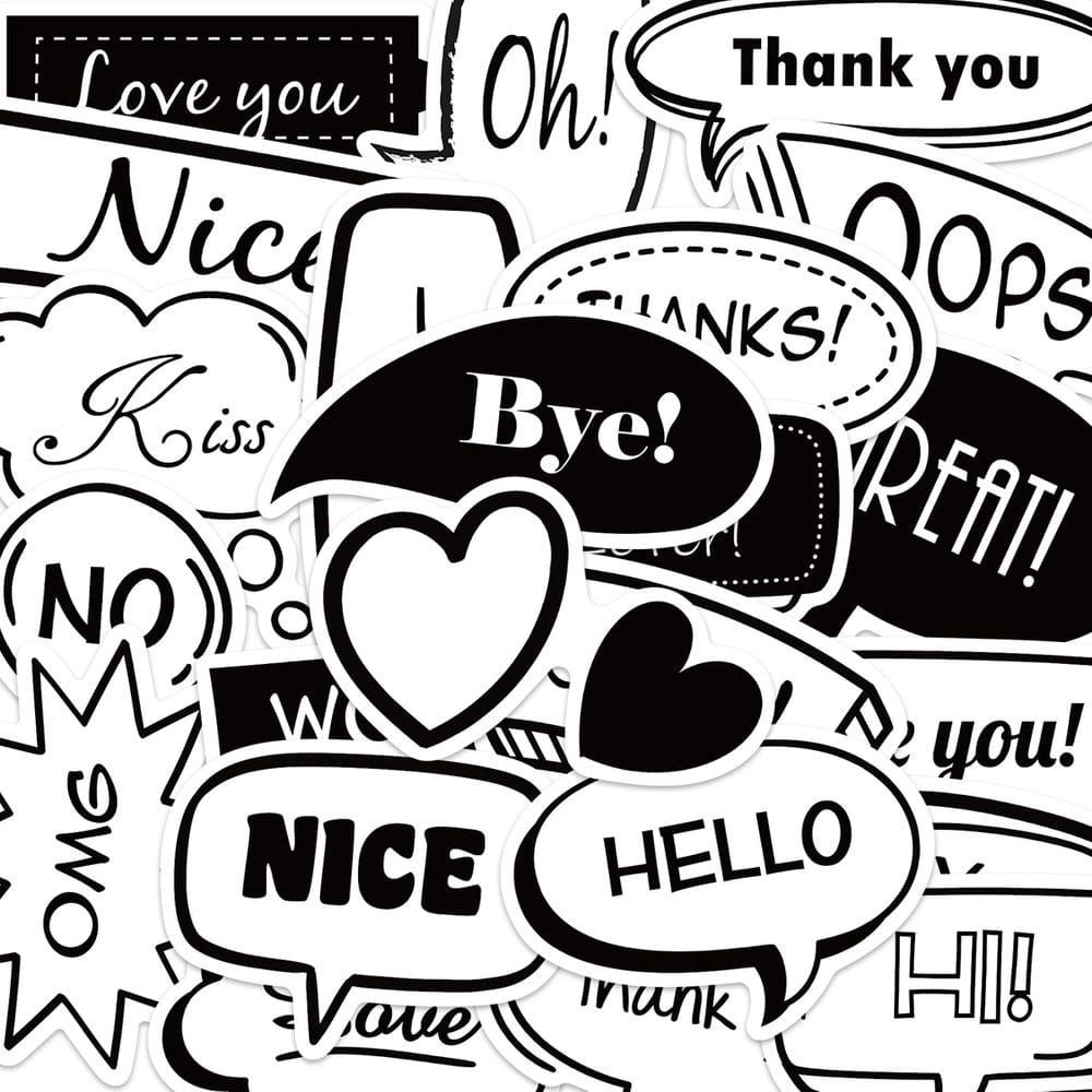 Pacote de adesivos: 40 peças de vinil colorido em inglês escrito à mão em 3D