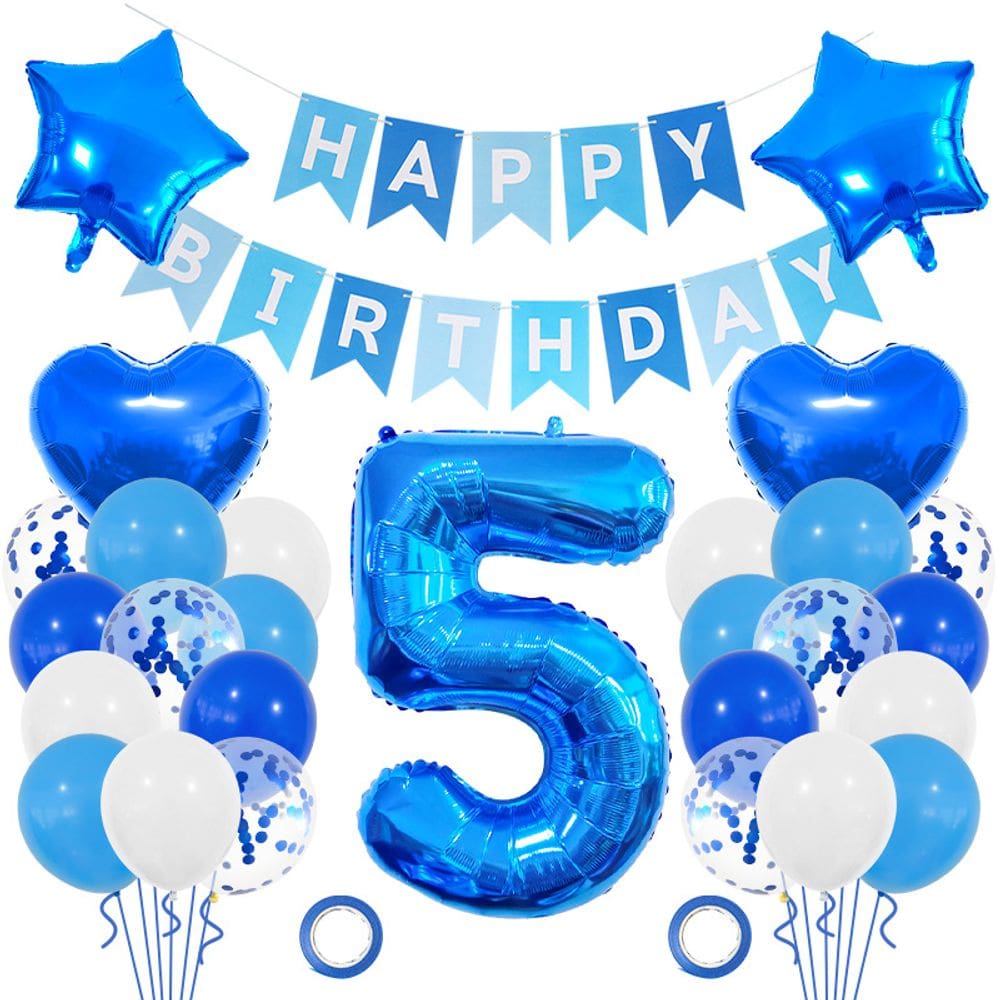 Conjunto de balões azul, 27 unidades para 5º aniversário, com número 5 de 40 polegadas
