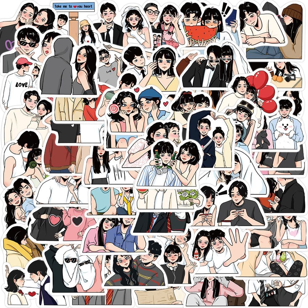 Pacote de adesivos: 60 unidades de Love Couple Romantic Cartoon à prova d`água