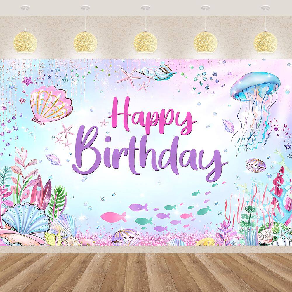 Tapeçaria pendurada na parede com tema oceânico subaquático, aniversário 150x100cm