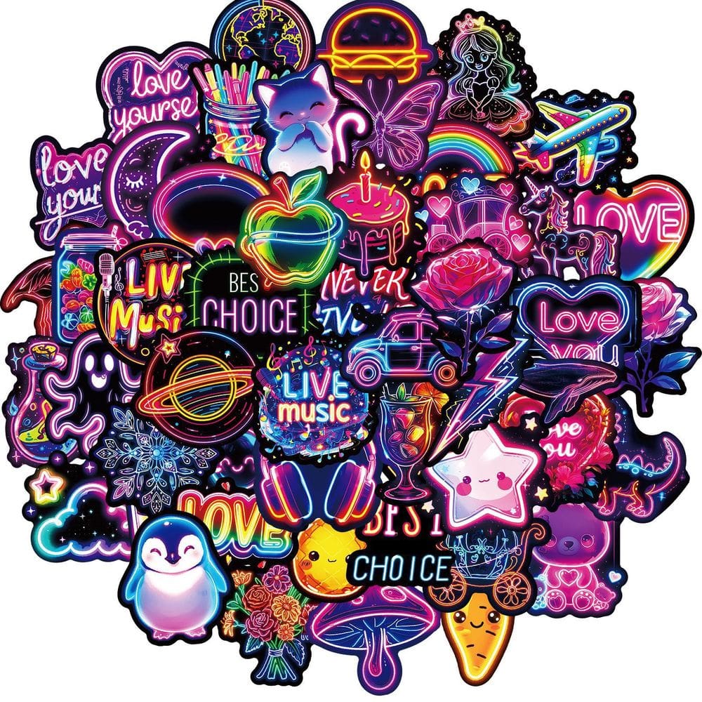 Pacote de adesivos Neon Love Heart Rose Animal, 50 unidades à prova d`água