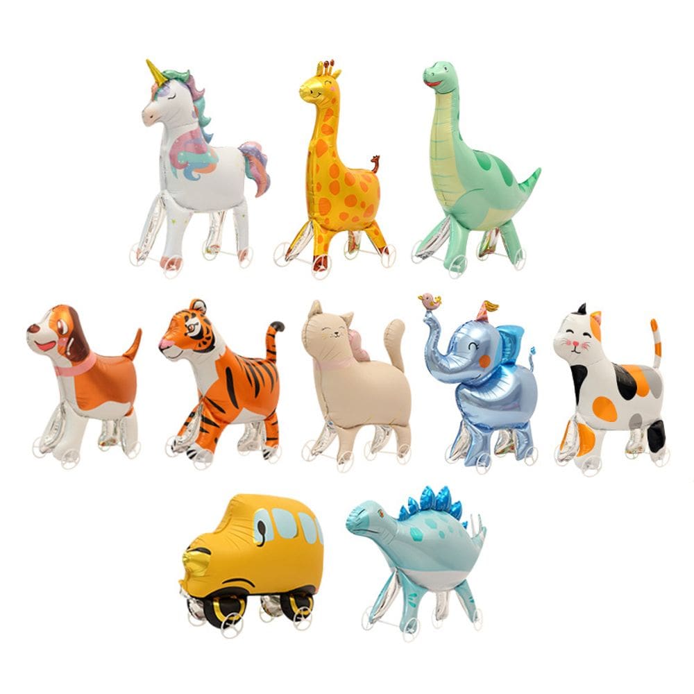 Conjunto de balões metalizados Walking Animal, 10 peças de design de desenho animado 3D