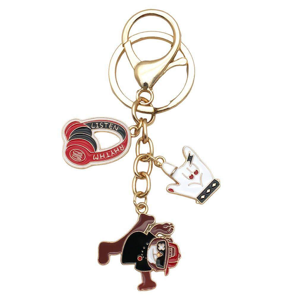 Chaveiro de dança de hip hop com fones de ouvido de desenho animado e gesto manual