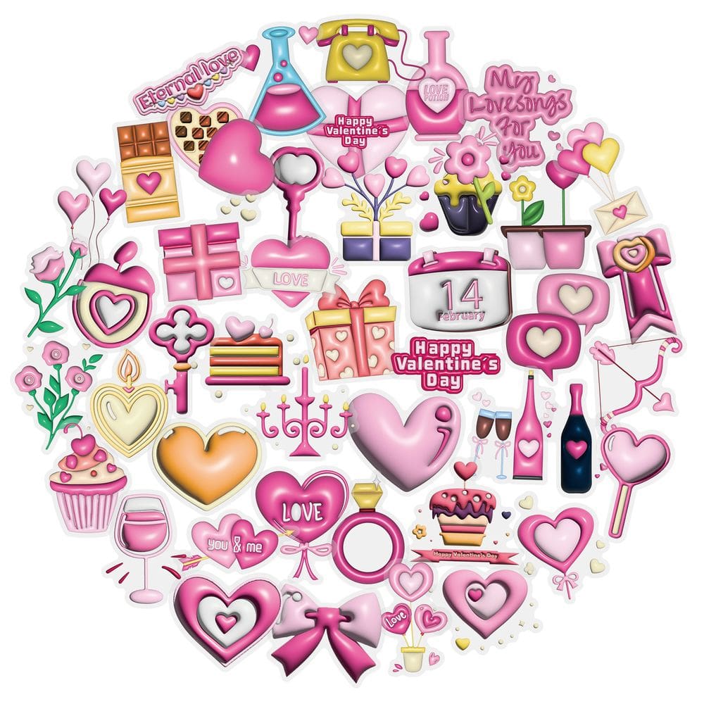 Pacote de adesivos para Dia dos Namorados Love Heart Roses Teddy 50 unidades