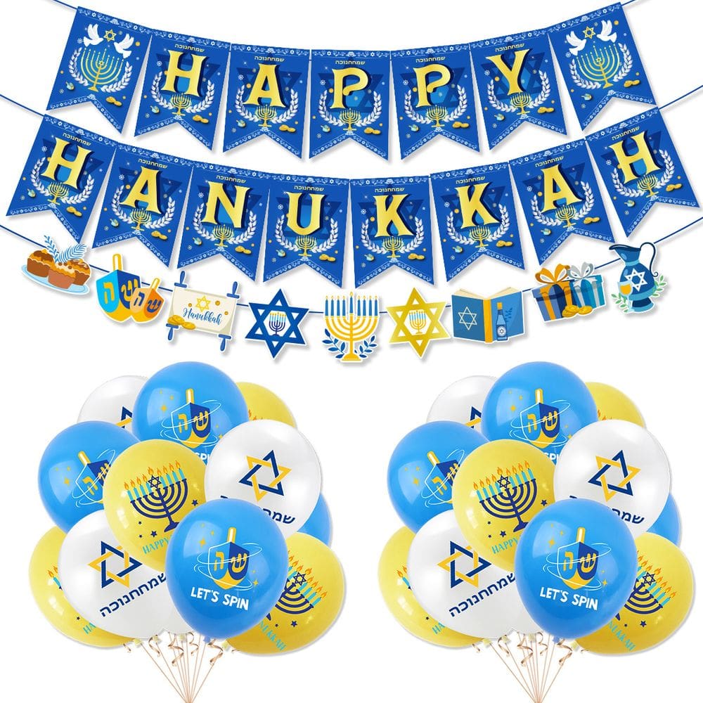 Conjunto de decorações de festa de Hanukkah azul e dourado Happy H 22 unidades