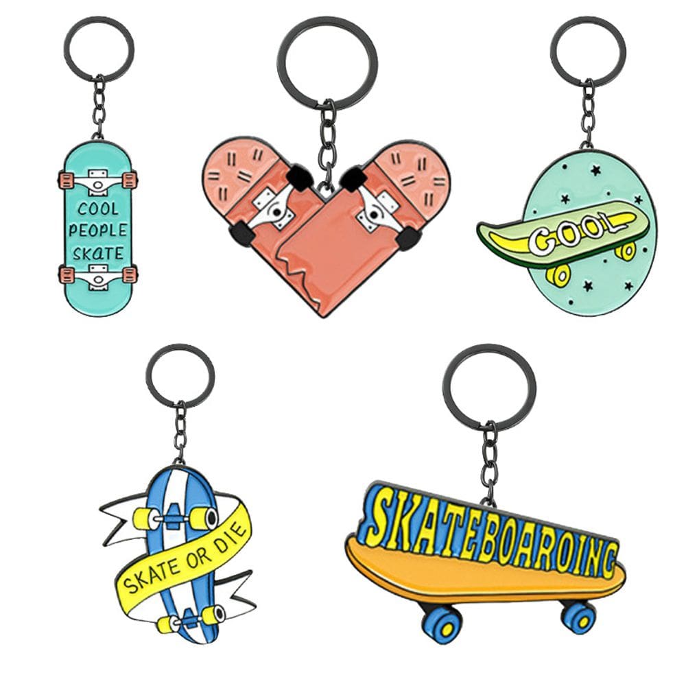 Pacote com 5 chaveiros, skate de hip hop, letra S de desenho animado