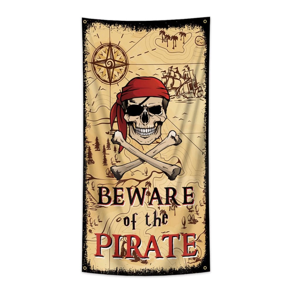 Flag Pirate Beware, poliéster 90x180cm para ambientes internos e externos