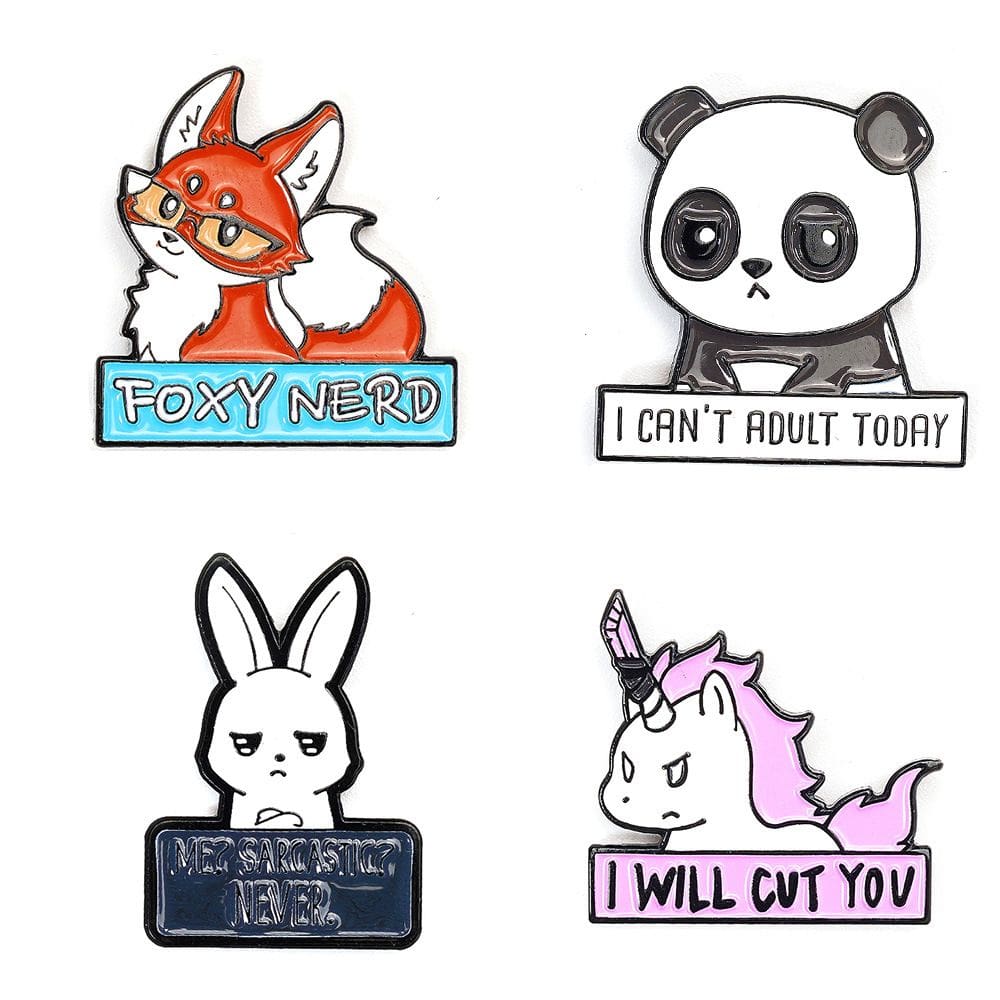 Conjunto de broches Cartoon Animal Funny Quotes Alloy