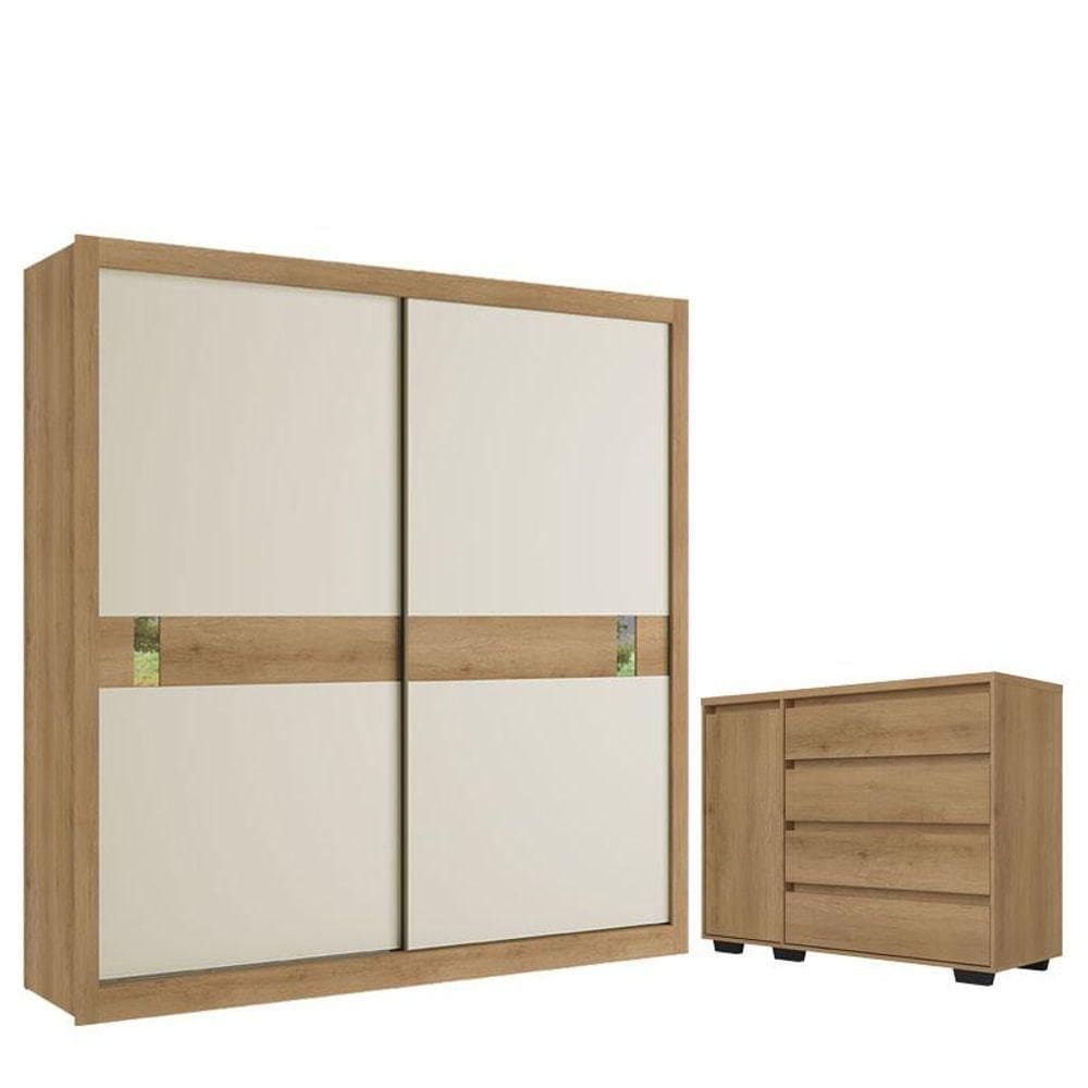 Guarda Roupa Casal Copenhagen 2 Portas Capuccino Off White Cacau E Cômoda Com Porta Aurora Cappuccino - Thb