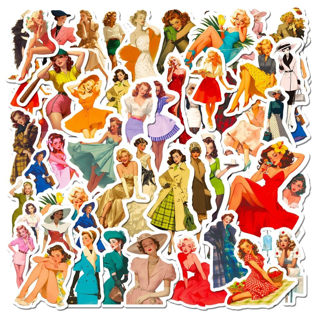 Pacote de adesivos Retro Poster Girl Vintage Fashion 50 unidades