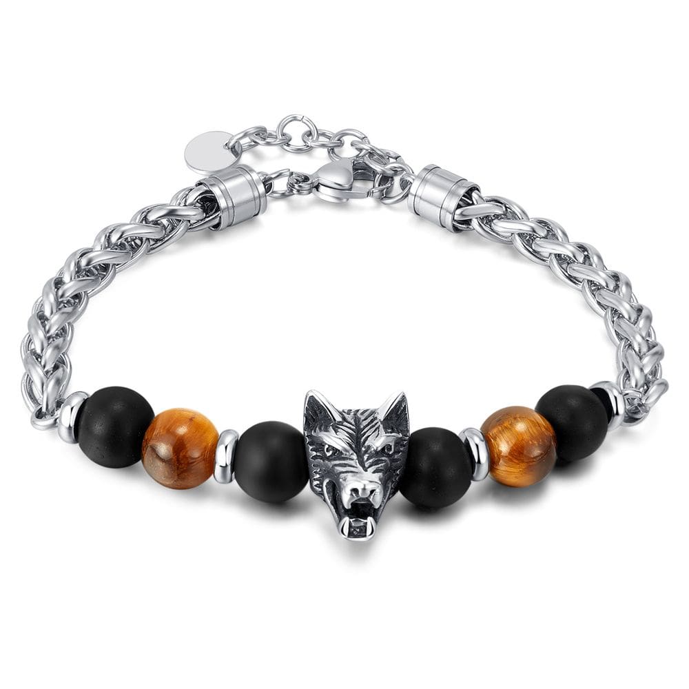 Pulseira Wolf Head para homens, corrente de aço inoxidável