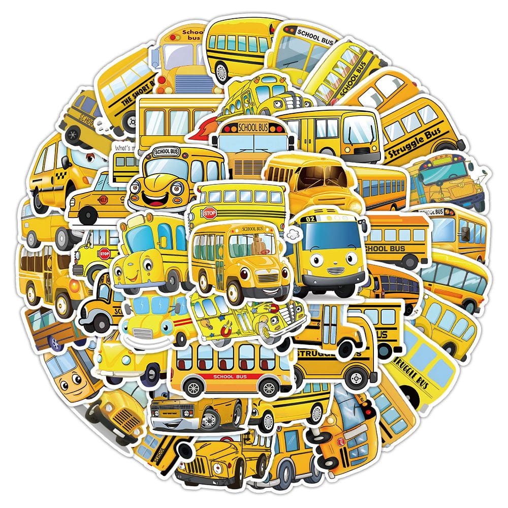 Pacote de adesivos Cartoon School Bus, 100 unidades de vinil impermeável