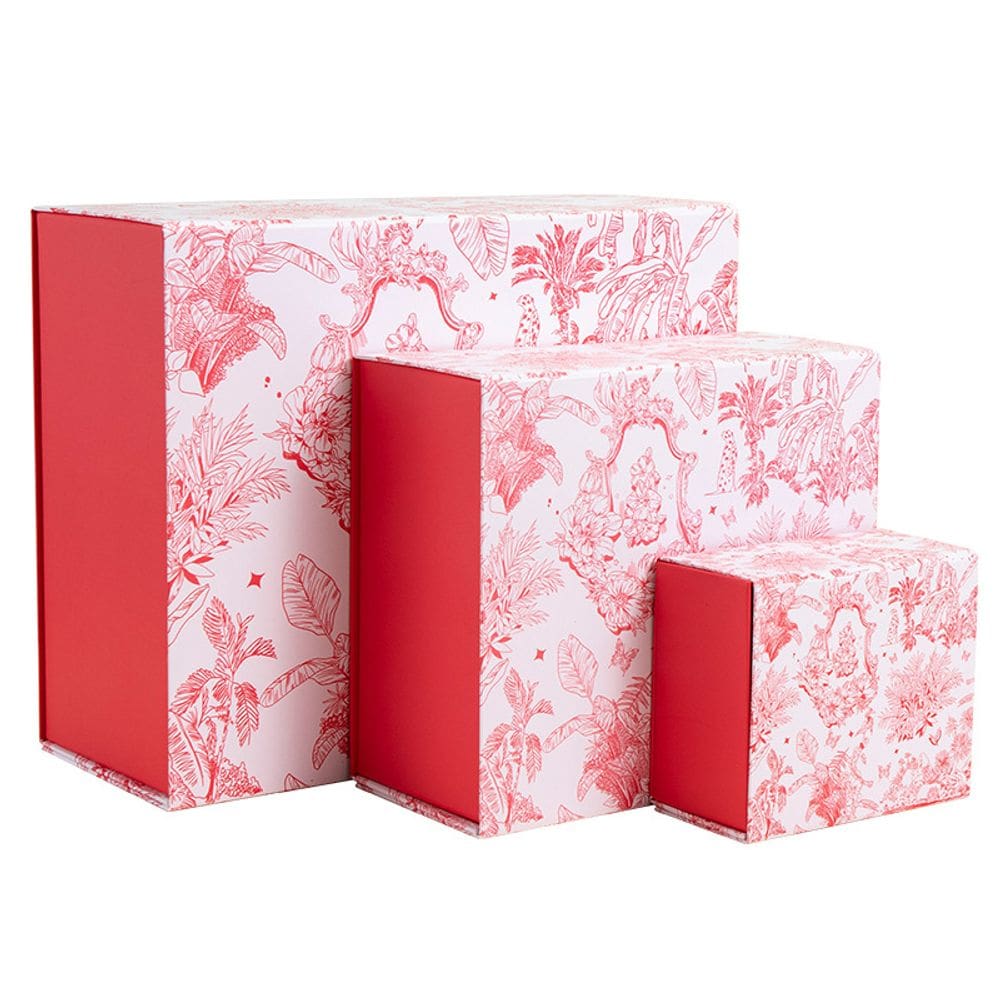 Conjunto de caixa de presente em estilo chinês vermelho e branco, 3 unidades