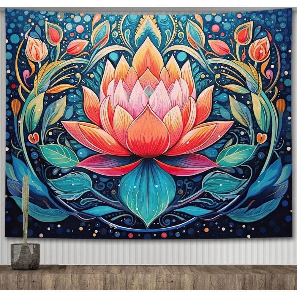Tapeçaria pendurada na parede com flor de lótus boêmia 150x130cm