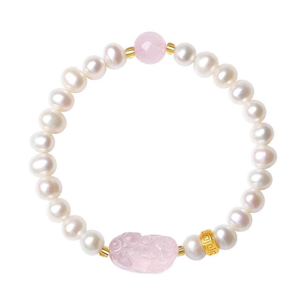 Pulseira Natural Freshwater Pearl para mulheres com cristal rosa