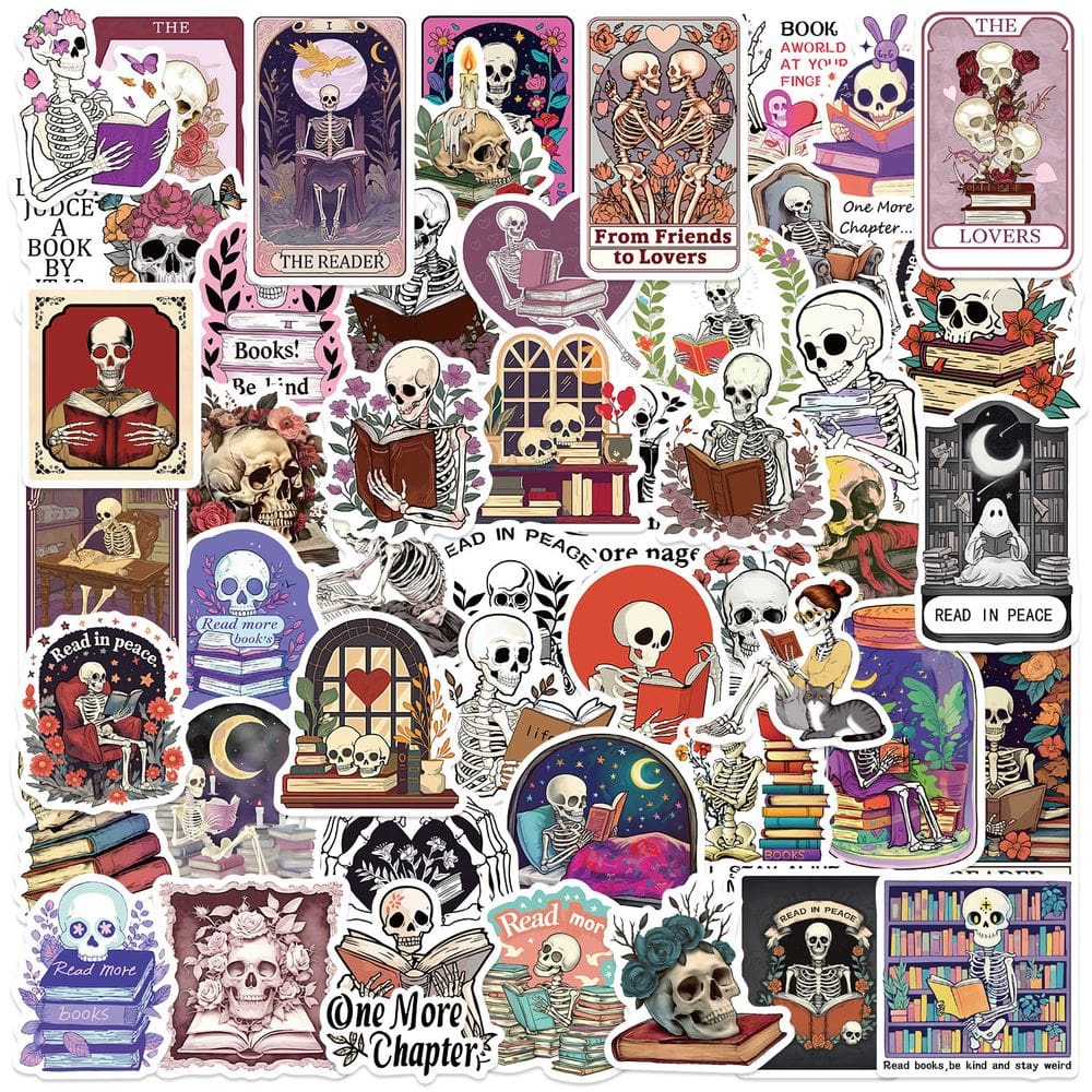 Pacote de adesivos Gothic Skull Book 50 unidades Dark Academia Aesthetic