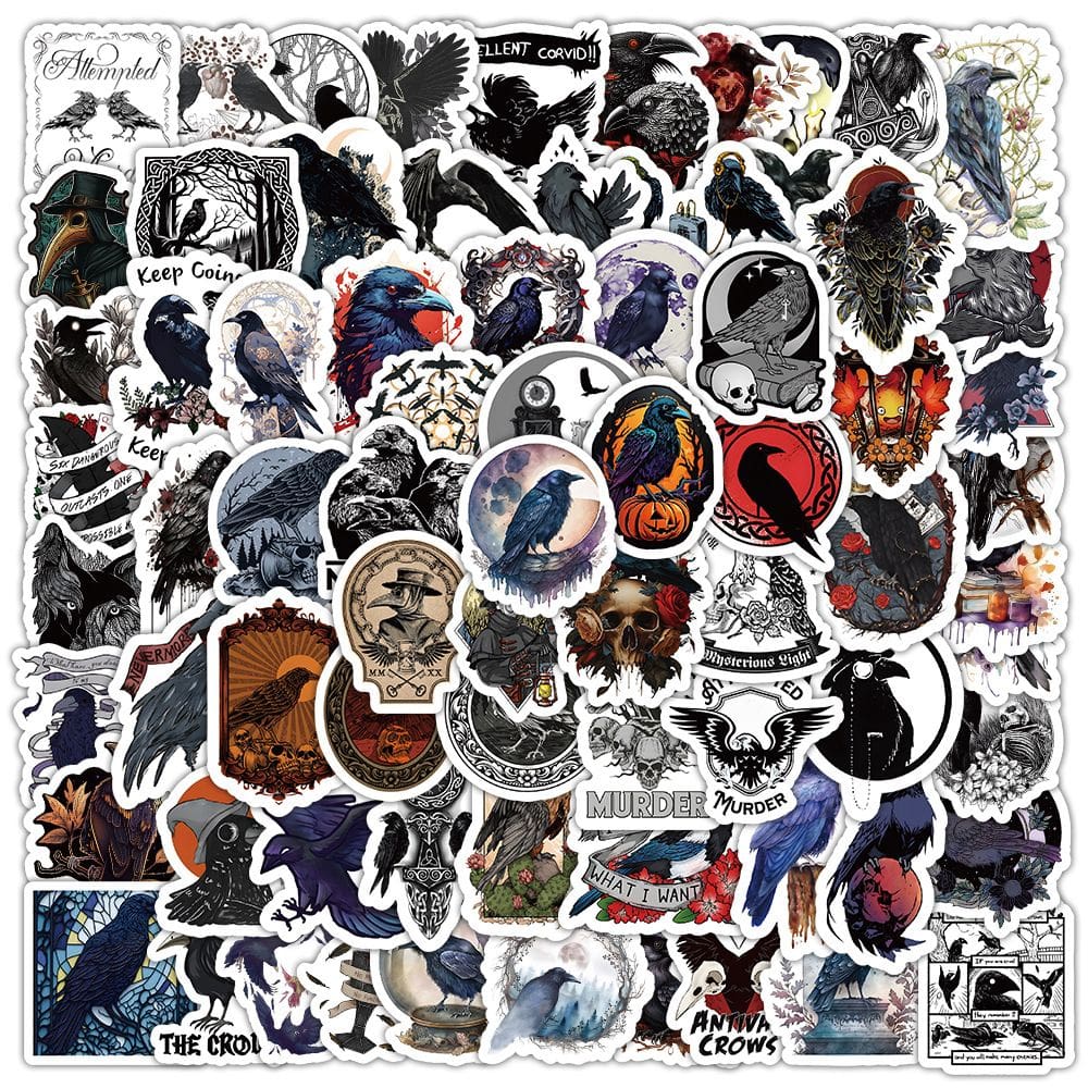 Pacote de adesivos Gothic Crow, 50 unidades — Decalques de vinil Dark Raven
